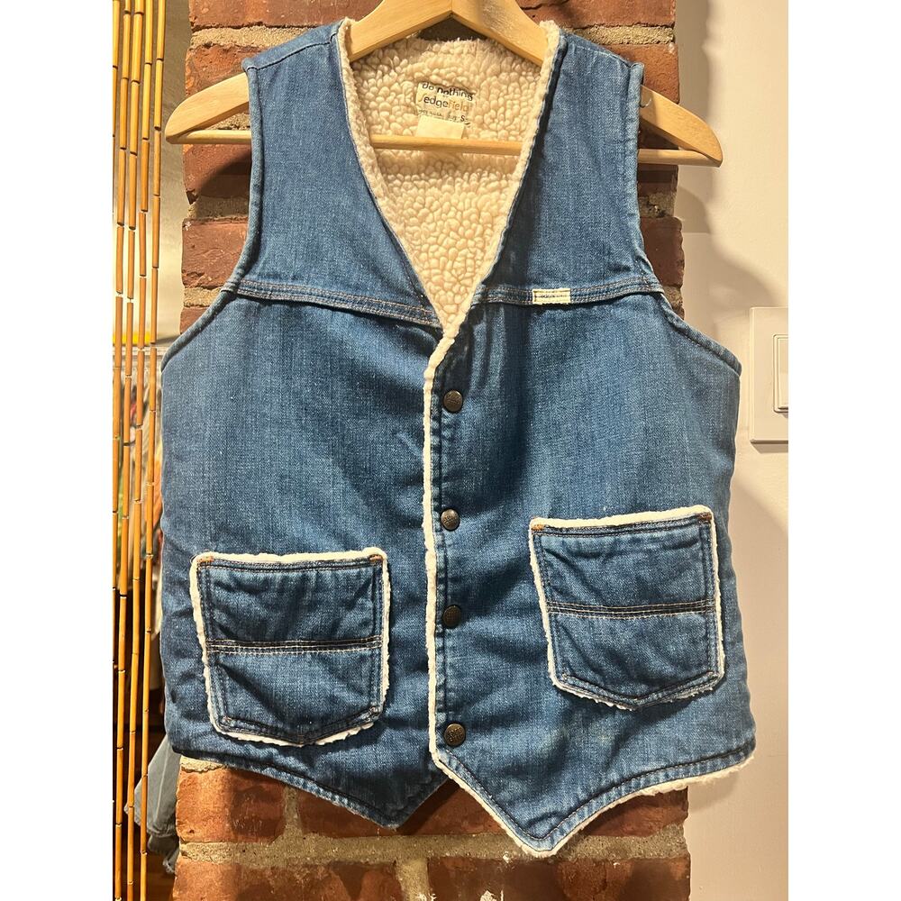 Do Nothing by Sedgefield Vintage Sherpa Lined Denim Vest Western Workwear Small - Picture 2 of 7